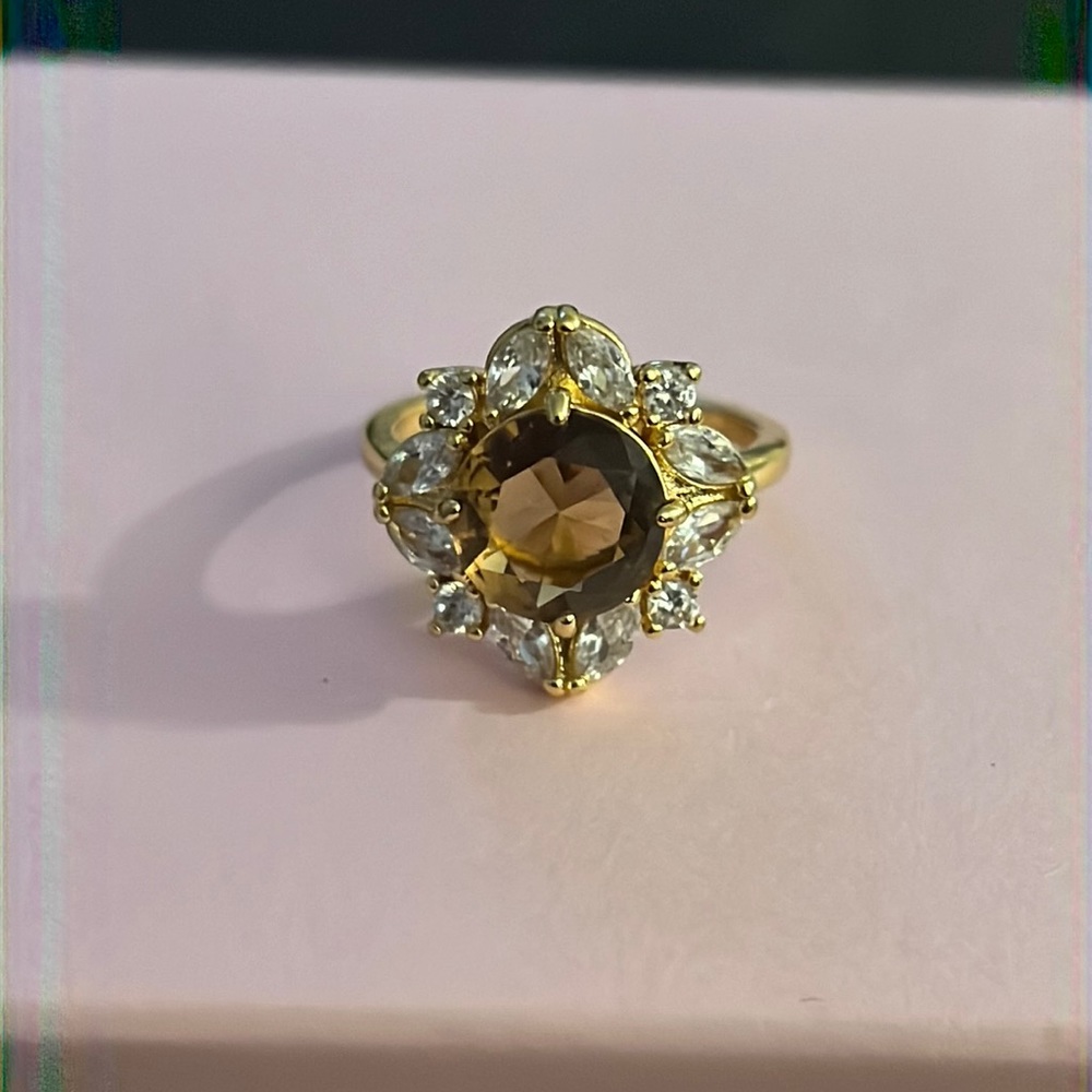 NWOT-Smokey Quartz on 18k gold plated ring